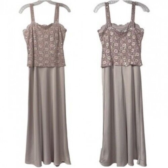 NWT Alex Evenings Formal Gown Size 6 Champagne Lace Sequin Bodice Long Dress - Picture 2 of 15